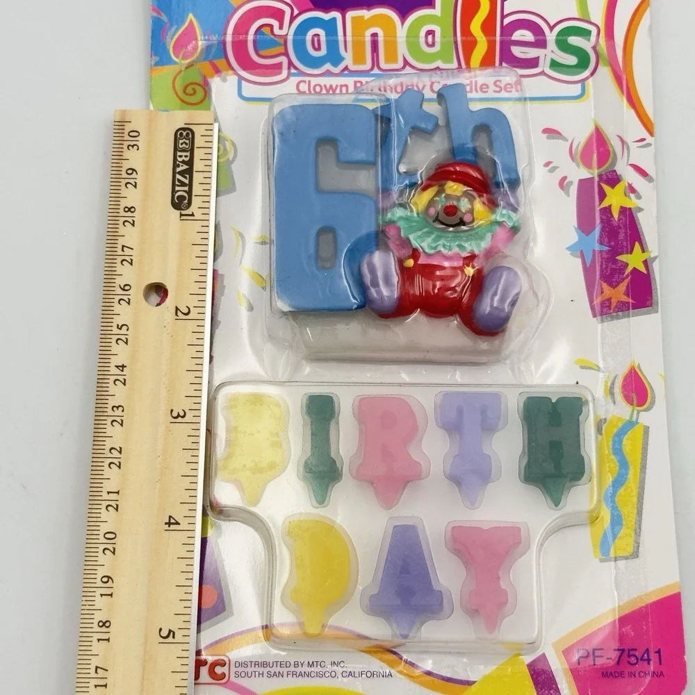 Vintage MTC Happy 6th Birthday Clown Candle Set Circus‎ Fun